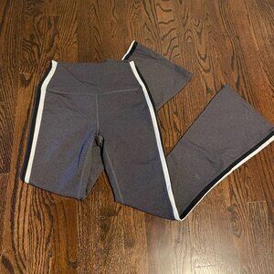 Grey Split 59 Flare Leggings with Black and White Stripes